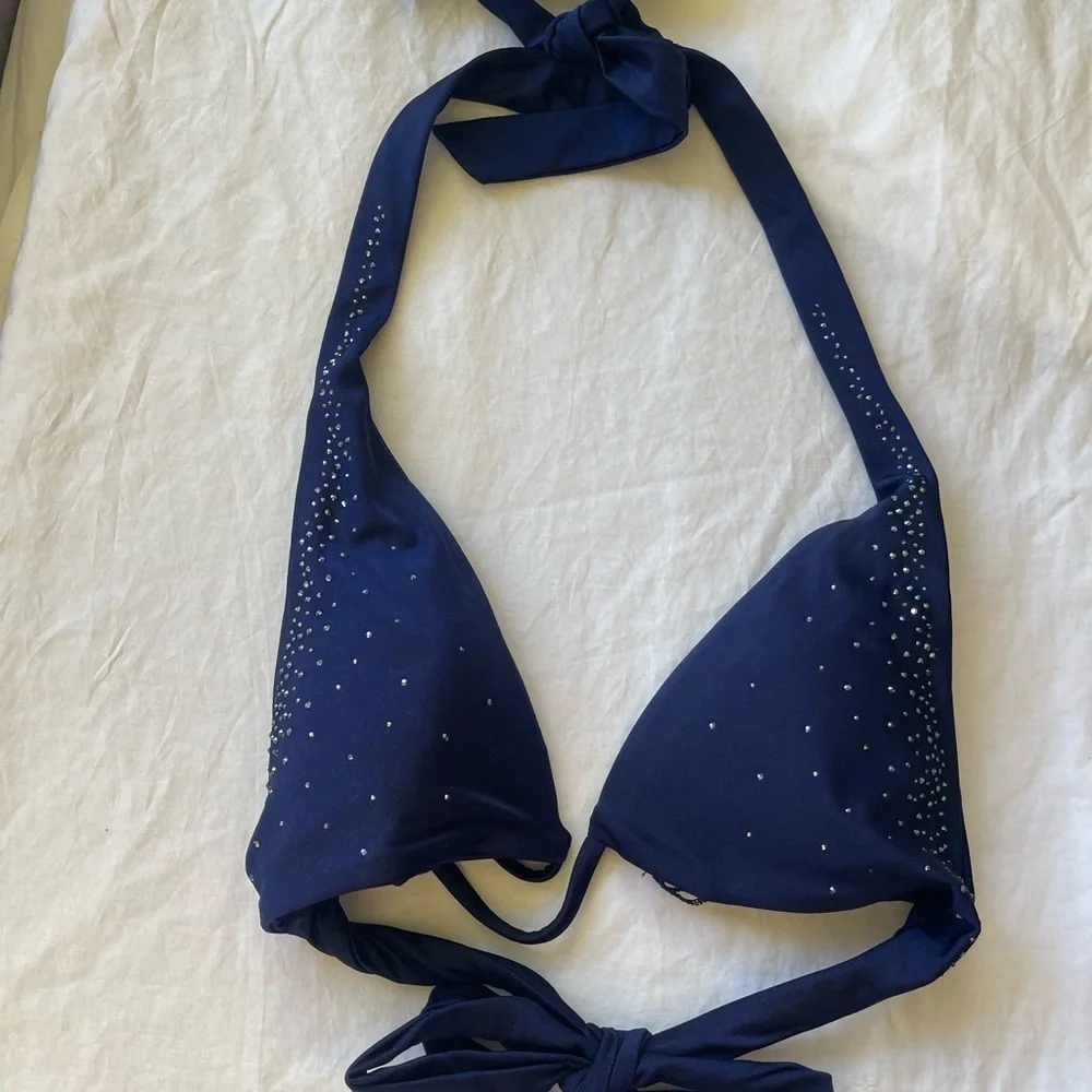 Bellissima Swarovski Crystal Bikini Top Embellished Halter Sparkle Size M NEW